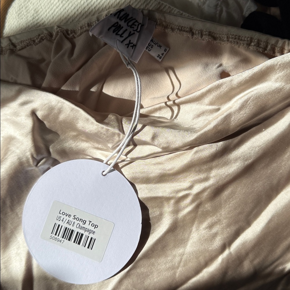 Princess Polly Satin Bell‎ Sleeves Cowl Neck Champagne Love Song Crop Top NWT - Picture 3 of 3